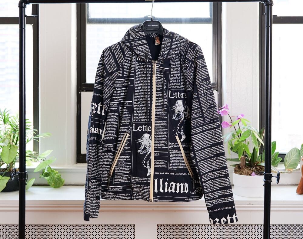 John Galliano Beachwear Vintage Gazette Newspaper Print Windbreaker Jacket (XS)